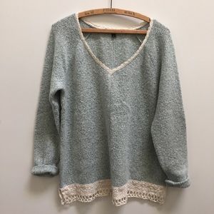 Sanctuary baby light blue cream lace boho sweater farmhouse shirt Nordstrom